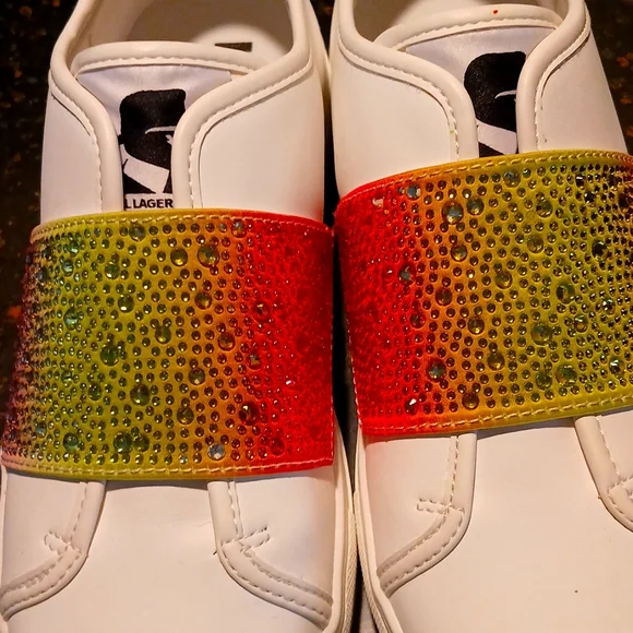 Women's White Sneakers with Multicolor Strap Karl Lagerfeld New - Picture 2 of 11